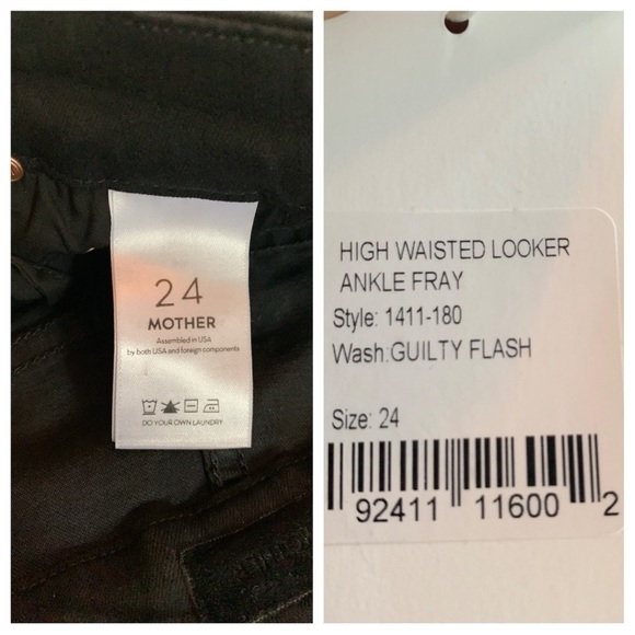 MOTHER NWT High Waist Looker Ankle  Fray Guilty Flash Beaded Stripe Black Jeans - Picture 12 of 14